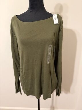 GAP Women's Olive Green Long-Sleeve Boatneck Top